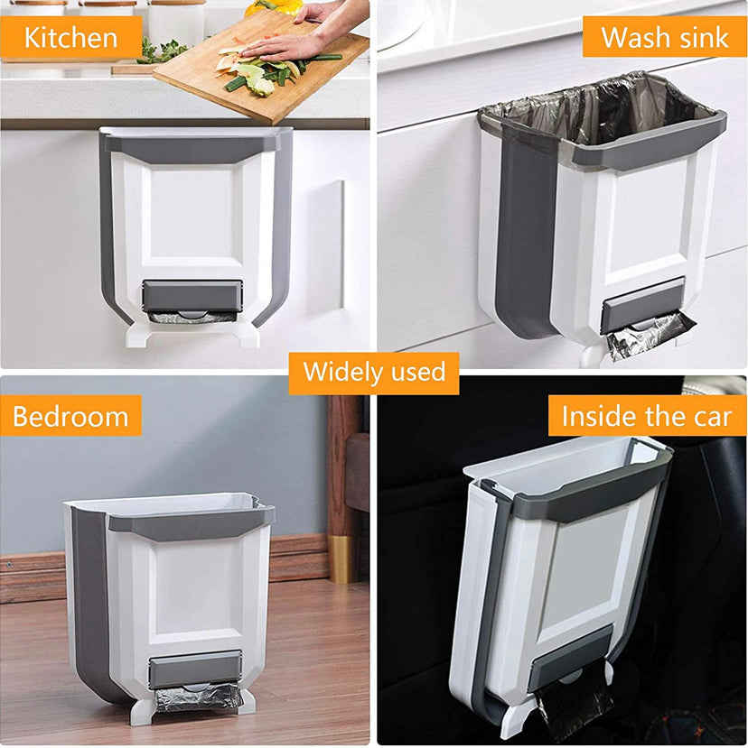 8L Folding Cupboard-Door Kitchen Bin – White or Beige