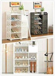 Wood-Plastic Shoe Cabinet with Drawer & Boot Compartment – 2 Colours