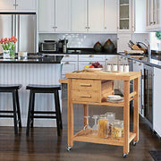 Bamboo Rolling Kitchen Island with 2 Drawers