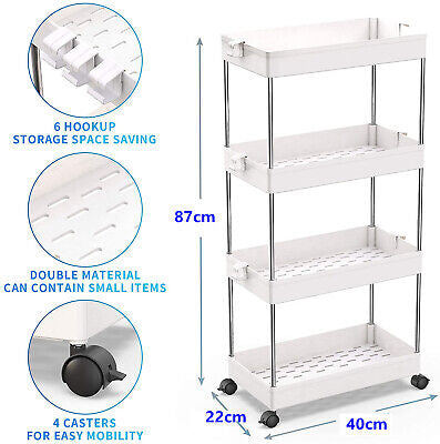4-Tier Slim Rolling Storage Trolley