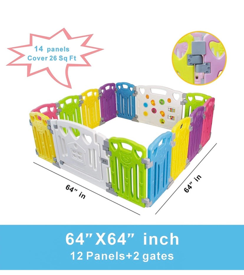 Baby Playpen Kids Activity Centre Safety Play Yard Home Indoor Outdoor New Pen (multicolour, Classic set 14 panel)