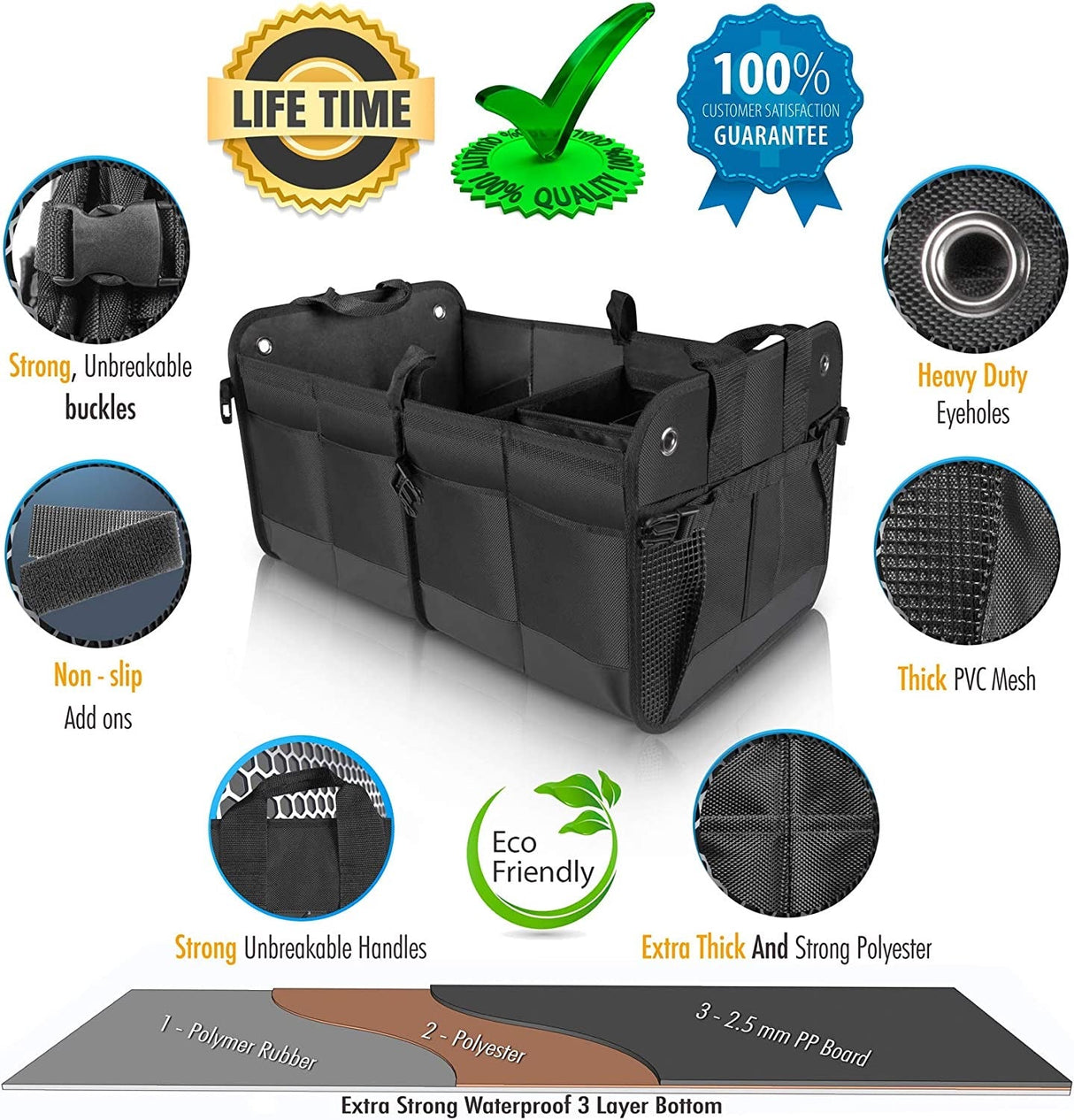 Car Trunk Organizer - Durable Storage SUV Cargo Organizer Adjustable, Blue