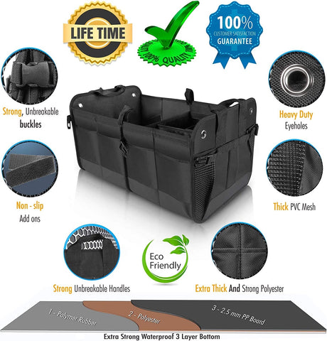 Car Trunk Organizer - Durable Storage SUV Cargo Organizer Adjustable, Blue