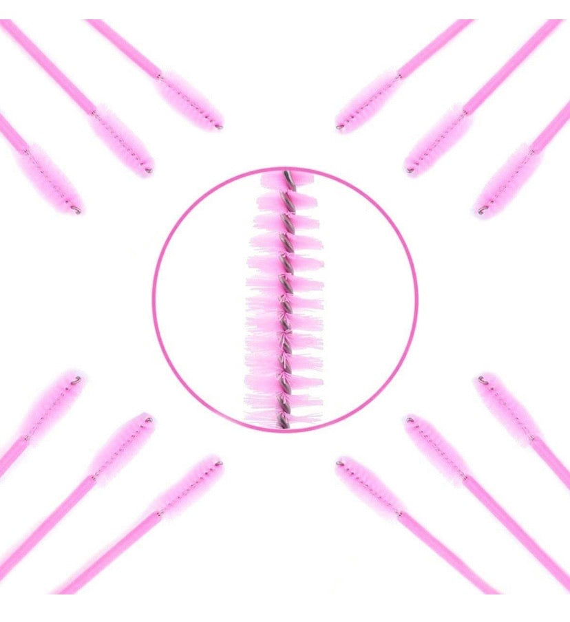 100 Pink Disposable Eyelash & Eyebrow Spoolie Brushes
