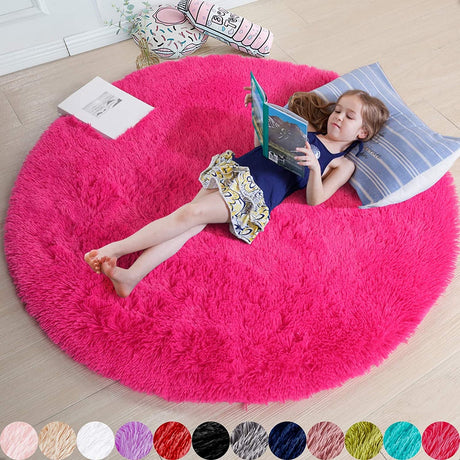 Round Rug for Bedroom, Fluffy Circle Rug 5'X5' for Kids Room,Furry Carpet for Teen Room,Shaggy Circular Rug for Nursery Room,Fuzzy Plush Rug for Dorm,Cute Room Decor for Baby