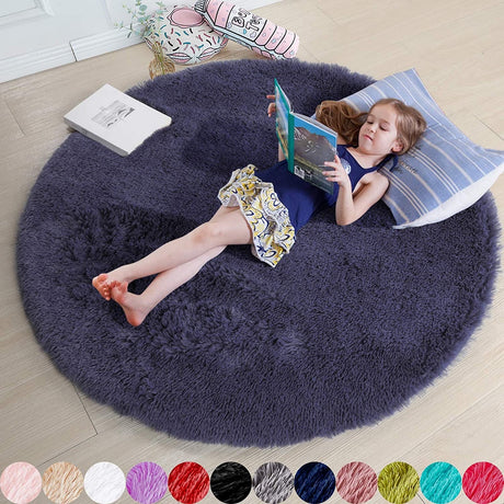 Round Rug for Bedroom, Fluffy Circle Rug 5'X5' for Kids Room,Furry Carpet for Teen Room,Shaggy Circular Rug for Nursery Room,Fuzzy Plush Rug for Dorm,Cute Room Decor for Baby