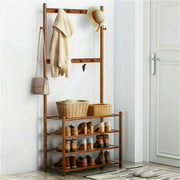 5-Tier Bamboo & MDF Hall Tree with 8 Hooks – 12–14 Pairs