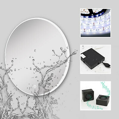 LED Round Bluetooth Mirror Bathroom Vanity Dimmable Circle Wall Mounted 