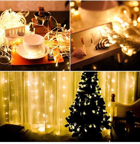 300LED Solar Curtain String Lights Wedding Holidays Party String Lights Waterproof Outdoor Indoor Christmas Light Fairy Lights for Window, House, Lawn, Garden, Patio Landscape Decoration
