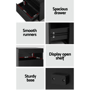 Bedside Tables RGB LED Drawers High Gloss Side Table Nightstand Black