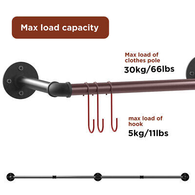 Industrial Iron Pipe Wall-Mounted Garment Rail