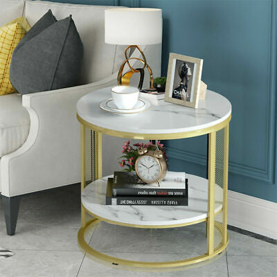 2-Tier Round Real-Marble Side Table – White