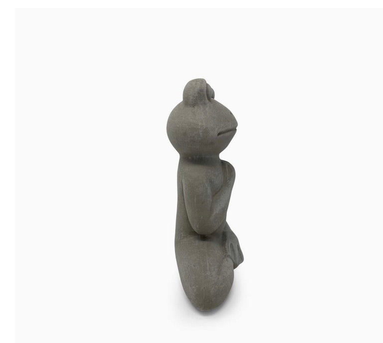8.5in Meditating Frog Ceramic Sculpture – Grey Stone Finish
