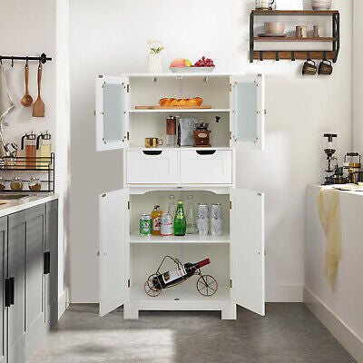 128 cm Four-Door Storage Cabinet with Glass Panels