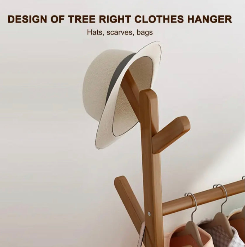 Solid Wood Coat Rack Stand Clothes Hanging Rail Rack Shelf Closet Hooks Storage Shelf
