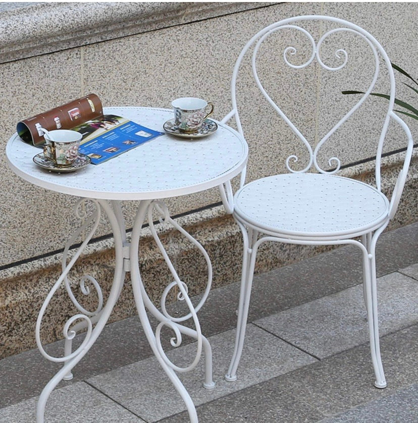 3 Piece Outdoor Garden Table Desks and Chairs Set Love Design Bistro Set, Bistro Table Set Retro Style Garden Furniture White Colour (Chairs*2）