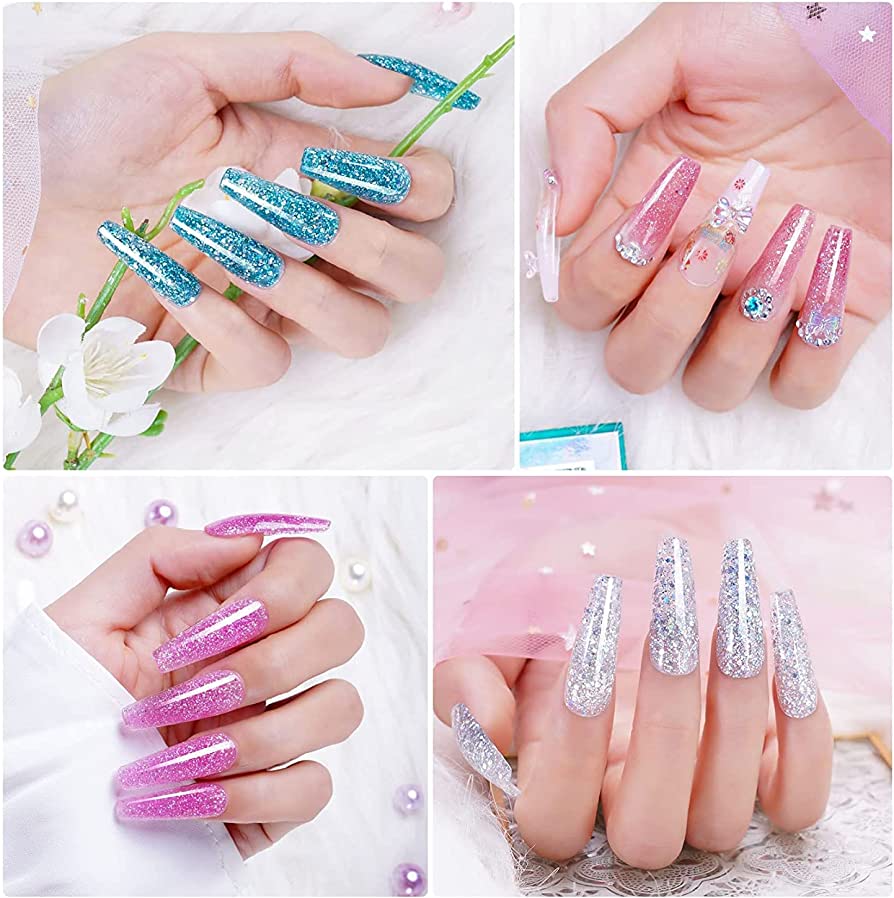 10PCS Poly Gel Nail Kit with UV Lamp 4 Glitter Polly Jell Quick Nail Extension Gel Builder Easy Professional Poly Nail Gel Kit for Starters and Technician DIY Cat Eye French Ombre Nails