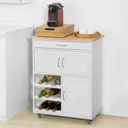Kitchen Trolley with 2 Cupboards & 3-Bottle Wine Rack