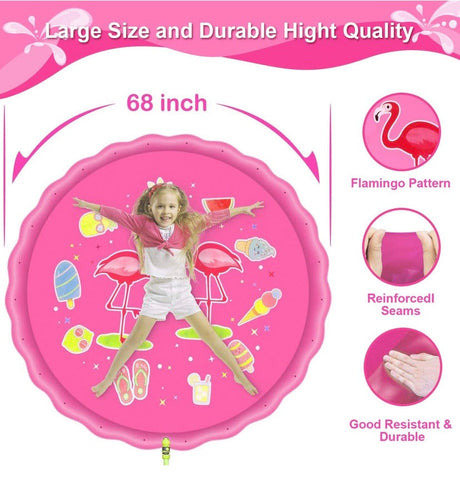 2020 Upgraded 68 Inch Inflatable Flamingo Splash Pad Water Pool Sprinkler Mat Toy for Kids Water Play