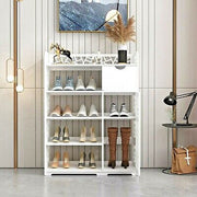 Wood-Plastic Shoe Cabinet with Drawer & Boot Compartment – 2 Colours