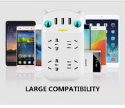International Power Board Strip 6 Way Outlets Socket 3 Fast USB Charging Charger Ports w/Surge Protector 1.8M (6 Outlet 3 USB)