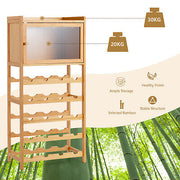 20-Bottle Wine Rack Cabinet Bamboo Display Shelf w/ Glass Holder Kitchen