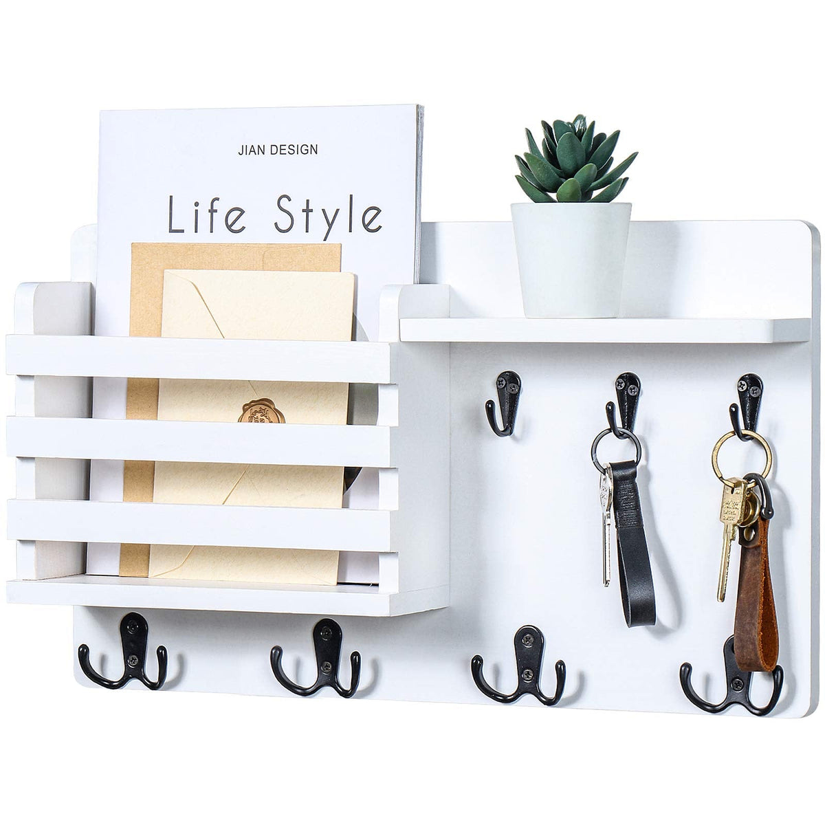 Mail Holder for Wall Mail Organizer with Key Hooks