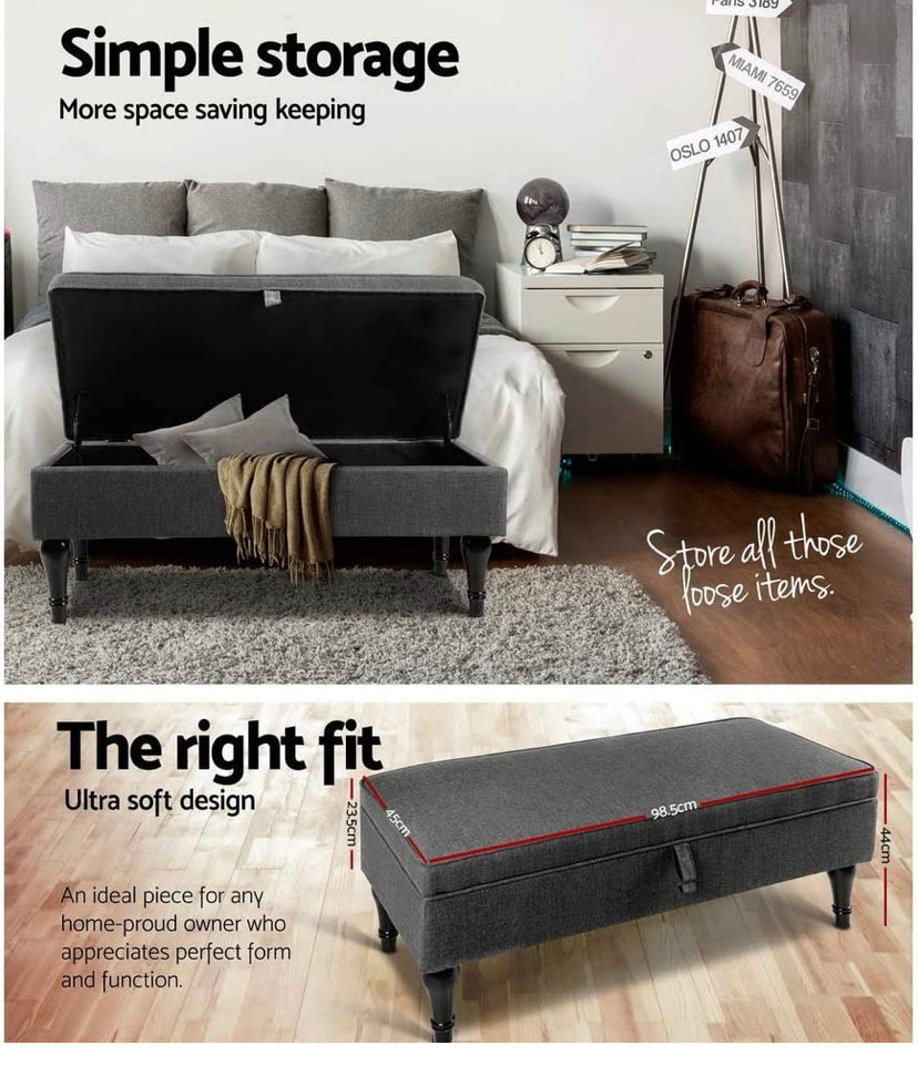 Artiss Fabric Storage Ottoman Bench Grey