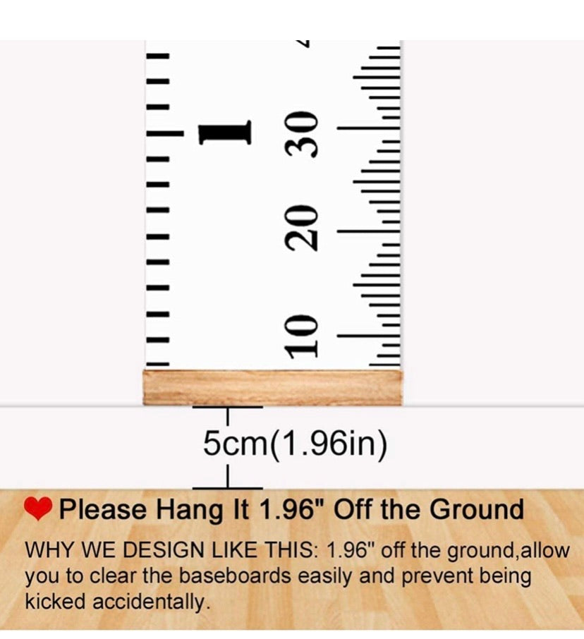 200cm Hanging Canvas Children’s Height Chart with Wooden Rails