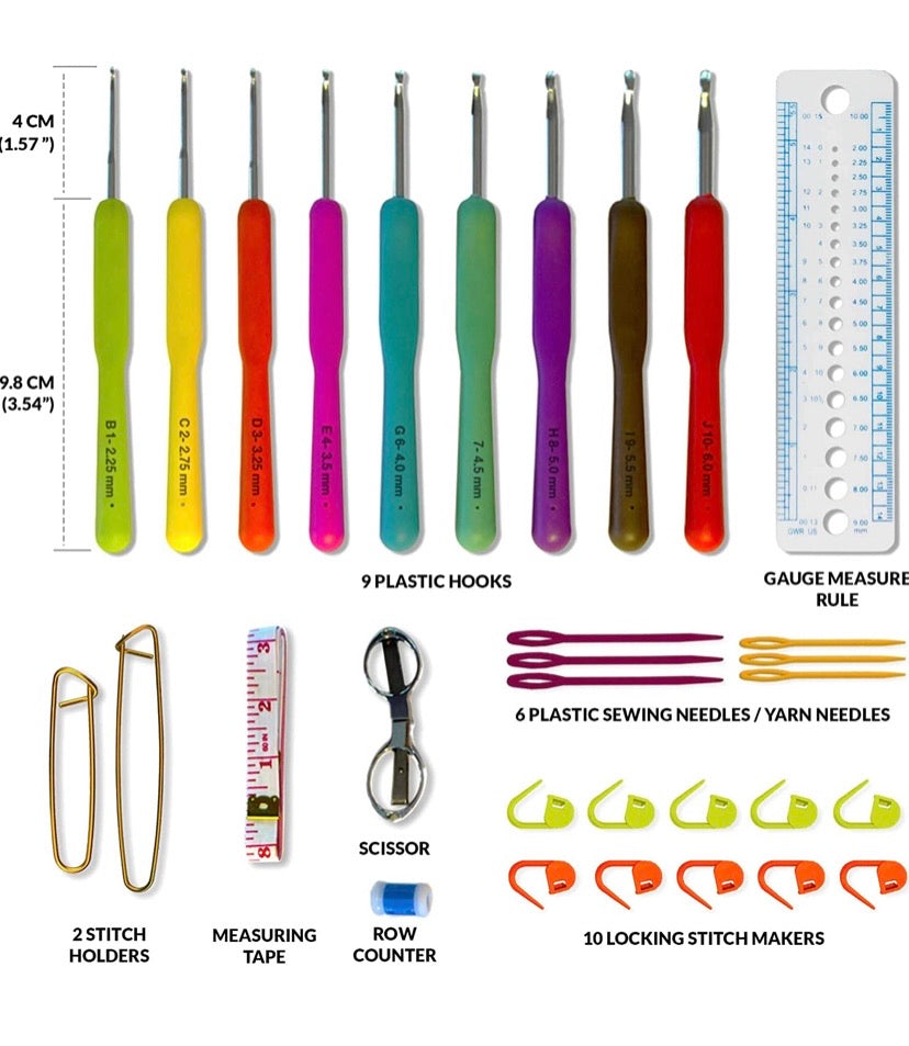 9-Size Ergonomic Crochet Hook Set with Case – 2–6mm