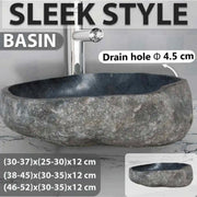 Natural River-Stone Oval Countertop Basin – 3 Size Ranges