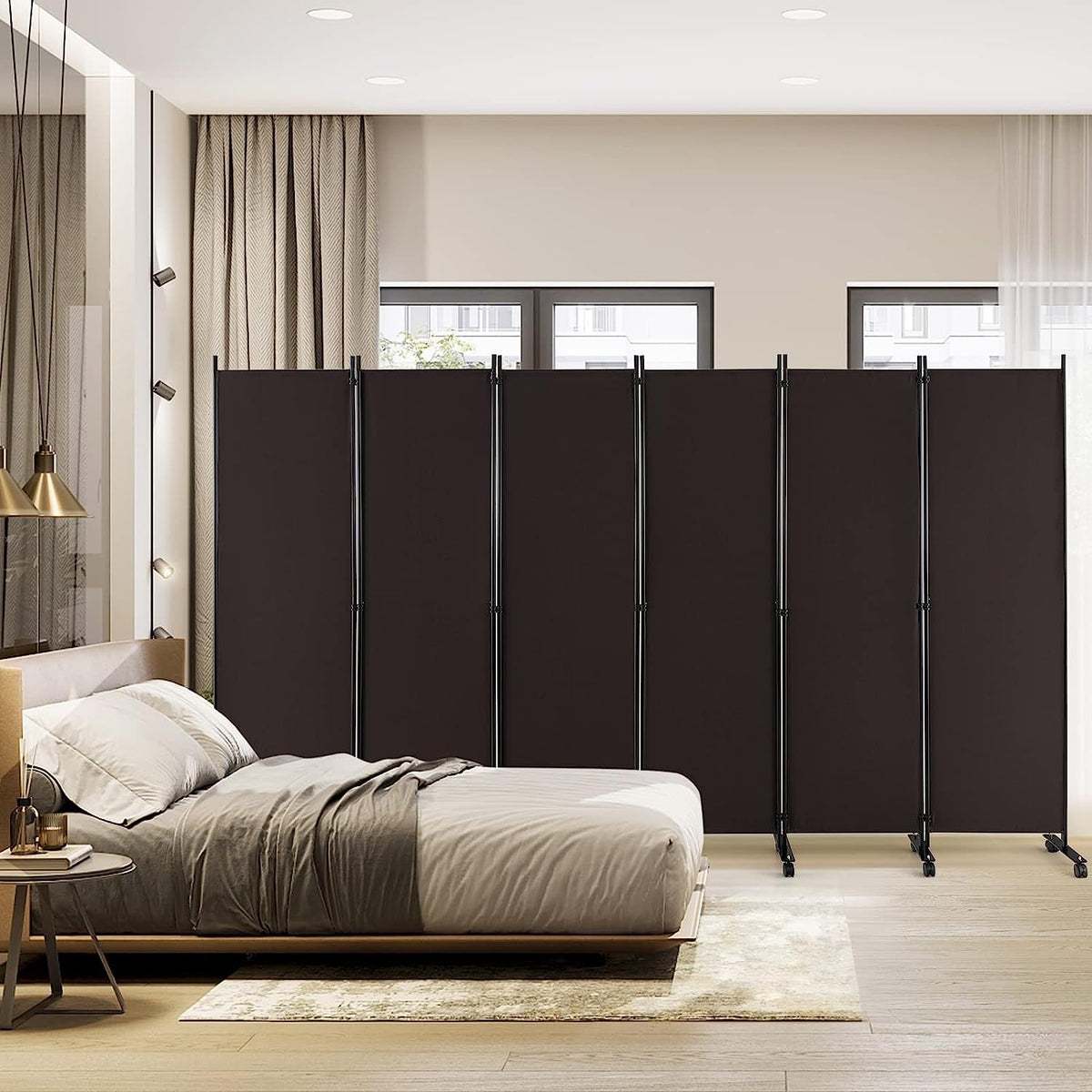 334.5 × 172 cm 6-Panel Rolling Room Divider – 4 Colours