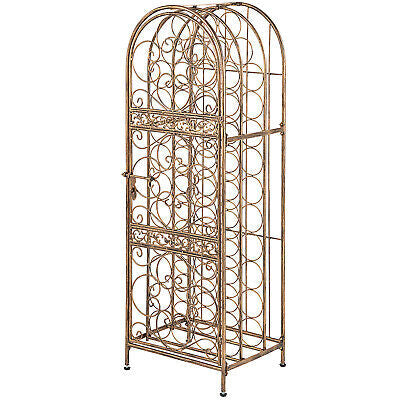 45-Bottle Arched Gold Steel Wine Rack with Latching Door