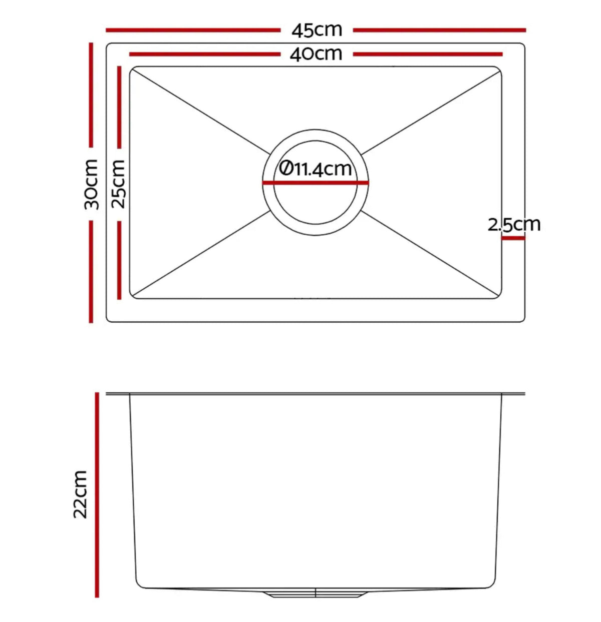 450 × 300 mm Stainless-Steel Single-Bowl Sink