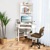 White Corner Computer Desk with Hutch & Keyboard Tray