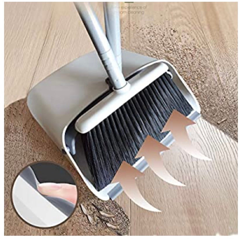 Broom and Dustpan Set, Long Handle Stand Up Store Indoor Outdoor for Home Kitchen with Broom Holder