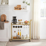 2-Tier Gold Bar Cart with Mirrored Shelves