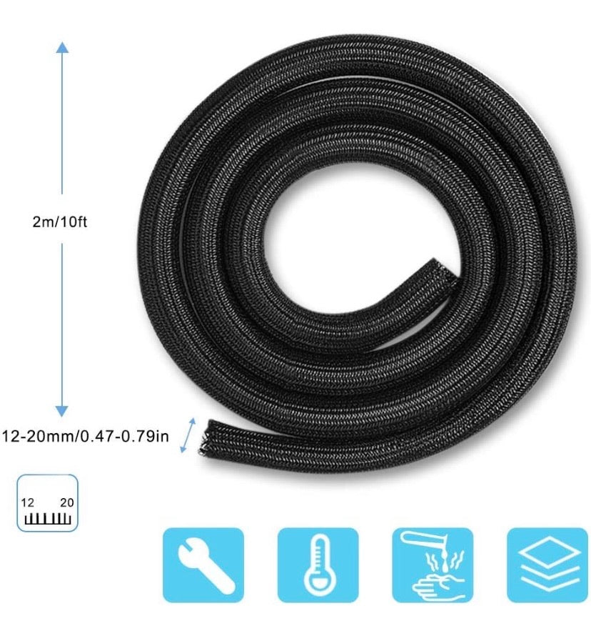 Cable Management Sleeve 3M, AGPTEK Cord Management System for Desk PC TV Computer Projector Wires Protection and Organization, Home, Theatre and Office, Prevent Cat from Chewing Cords, Black