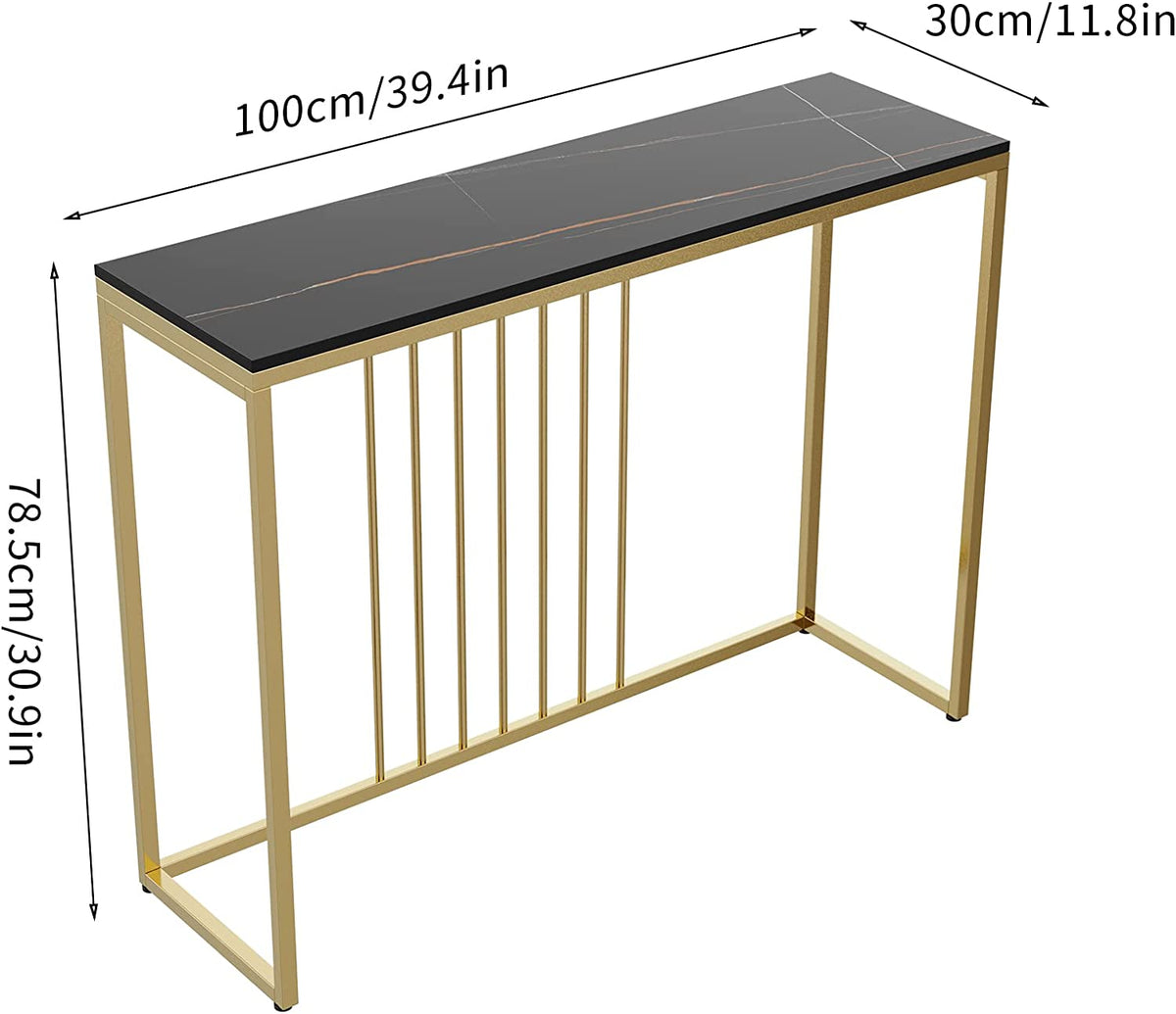 Luxury Marble Console Table Entryway Decorative Table Black Top & Gold Frame
