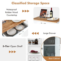 White Rolling Kitchen Island with Rubberwood Top