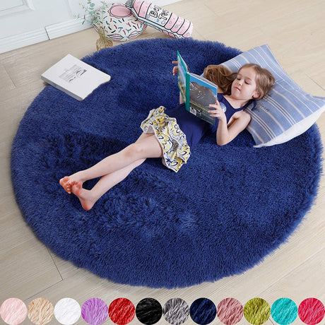 Round Rug for Bedroom, Fluffy Circle Rug 5'X5' for Kids Room,Furry Carpet for Teen Room,Shaggy Circular Rug for Nursery Room,Fuzzy Plush Rug for Dorm,Cute Room Decor for Baby