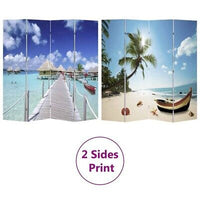 160 × 170 cm Double-Sided Beach-Print Folding Room Divider