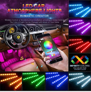 Car LED Strip Lights, 4pcs 48 LED Bluetooth App Controller Interior Lights Multi Color Music Car Strip Light Under Dash Lighting Kit with Sound Active Function for iPhone Android Smart Phone
