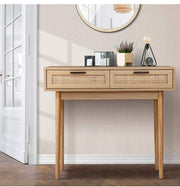 Artiss Timber & Rattan Console Table with Drawers