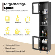 180 cm Five-Tier Tall Storage Cabinet with Glass Doors