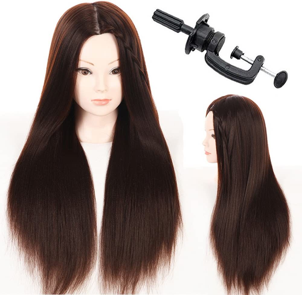28"Cosmetology Mannequin Head Hair Styling Head Professional Hairdresser Head Manikin Doll Head Synthetic Fiber Hair with Free Clamp