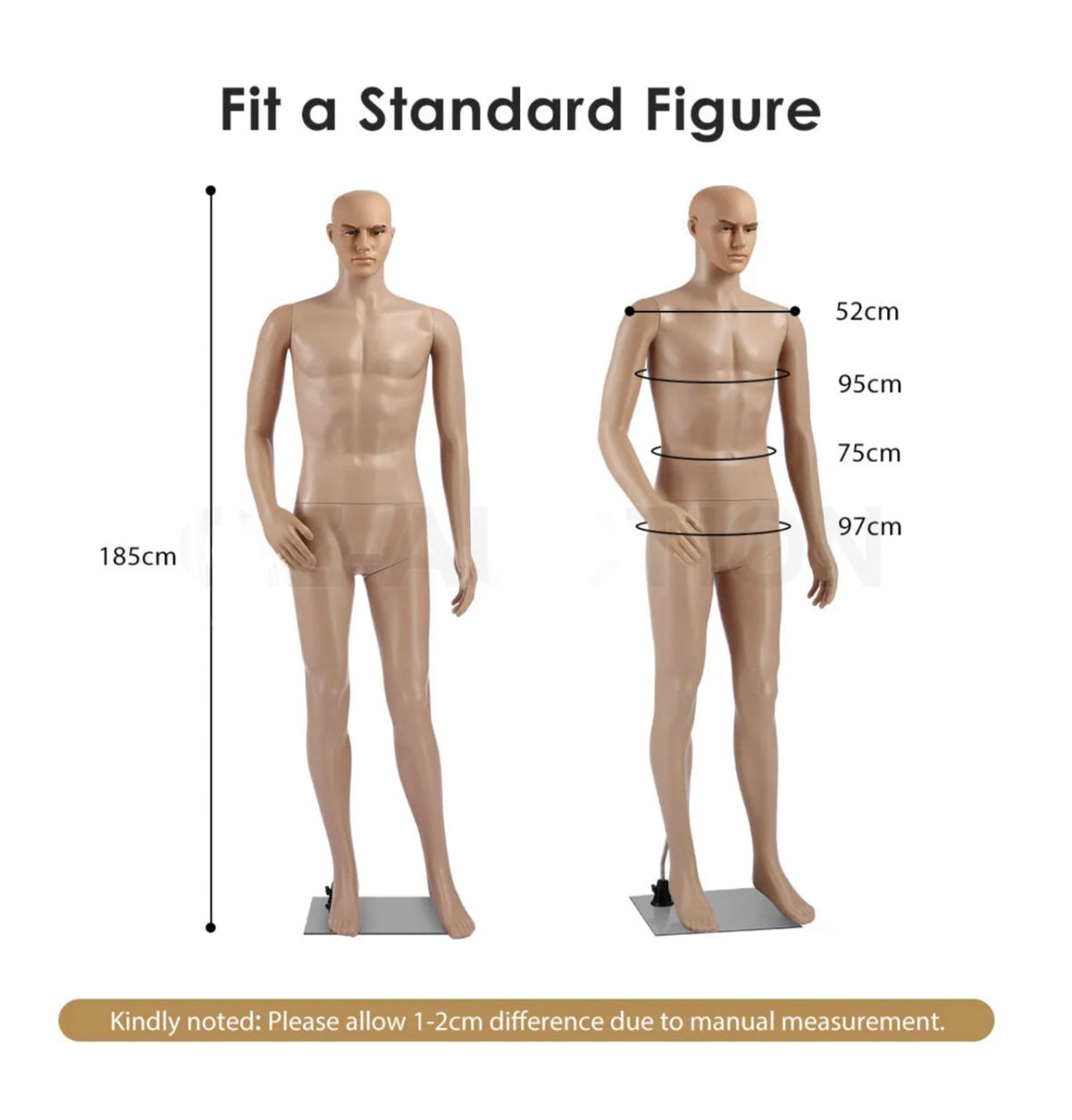 185 cm Full-Body Male Retail Mannequin with Metal Base
