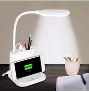 LED Desk Lamp, Xkey Rechargeable Desk Lamp with USB Charging Port & Pen Holder, 2 Color Modes & Stepless Dimming, 360° Flexible Metal Hose, Mini Cute Lamp for College Dorm Bedroom Reading (CDTD-White)