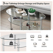 Oval Coffee Table 3-Tier Tempered Glass & Chrome Base Clear Living Room