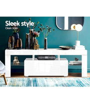 Artiss Entertainment Unit RGB LED TV Cabinet 130cm Length High Gloss Wooden TV Stand, White